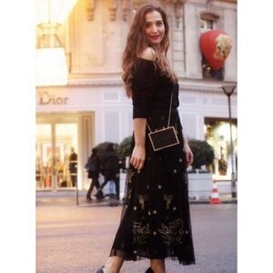 ZARA Long Embroidered Tulle Skirt